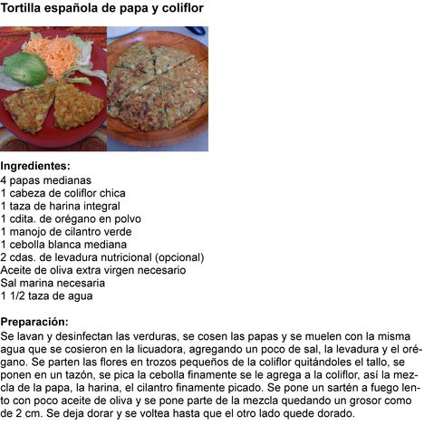 Tortilla española de papa y coliflor